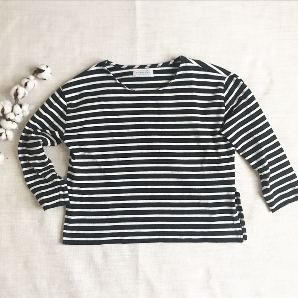 Everlane Black and White Striped Boxy Tee Heavyweight Top